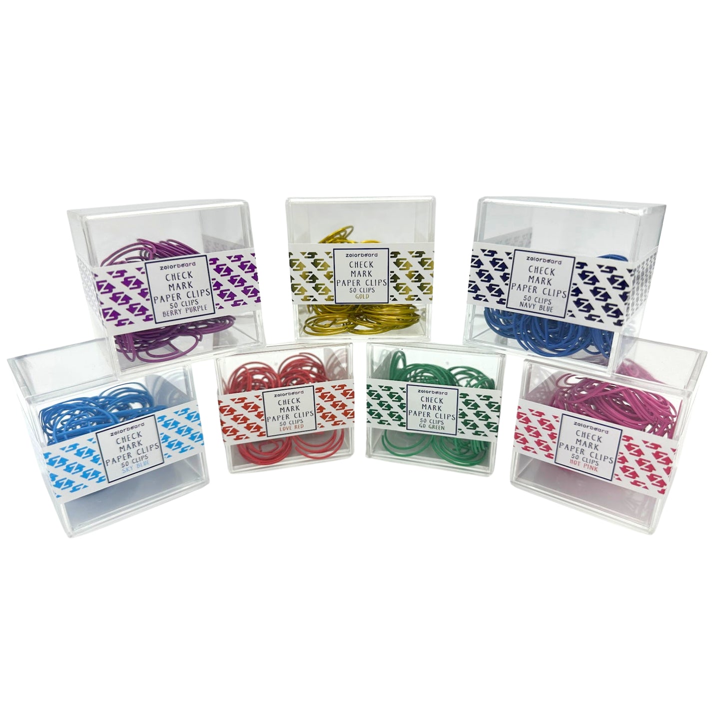 Check Mark Paper Clips – 50 Pack | Zolorboard | Cute Spiral Paper Clips for Productivity & Planning | 7 Colors: Red, Hot Pink, Berry Purple, Sky Blue, Go Green, Navy, Gold